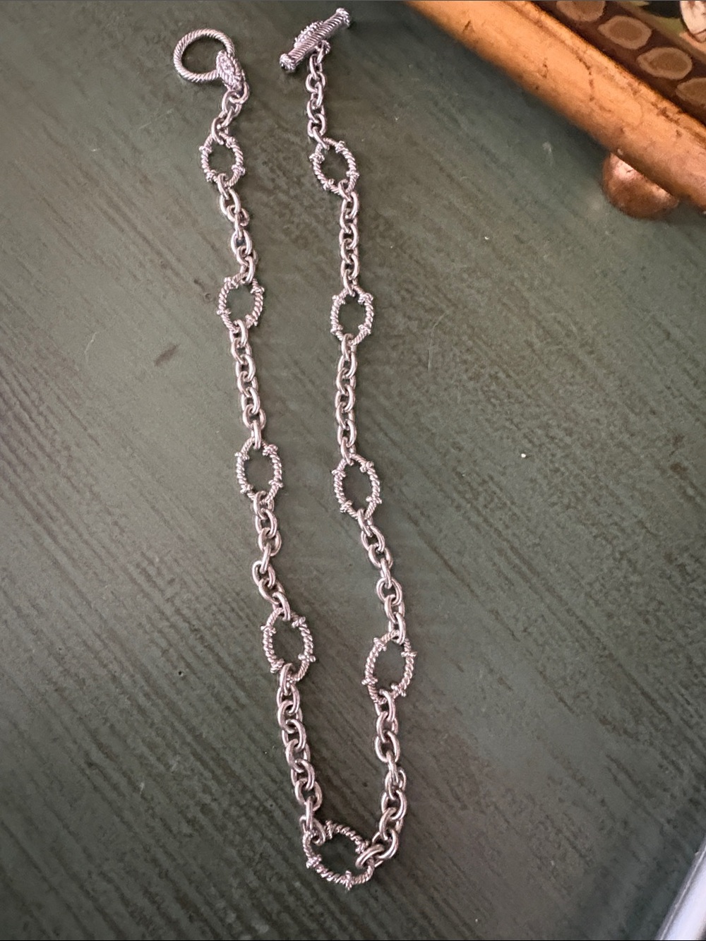 JUDITH RIPKA 925 Sterling Textured Oval Link Diamonique & Onyx Toggle Necklace